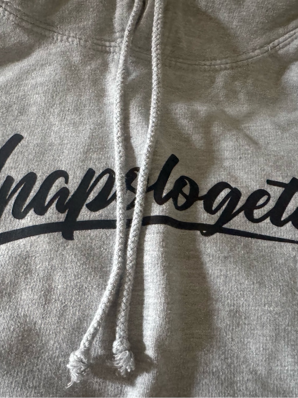 Unapologetic Men's Light Gray hoodie Sweatshirt with Black Script Graphic